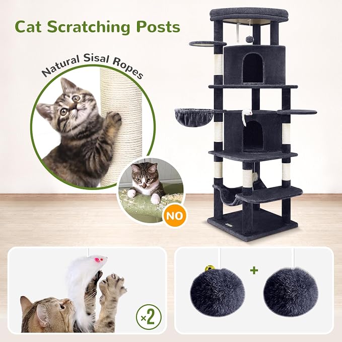 Globlazer Corner Cat Tree for Large Cats, 66inch Tall Curved Series Large Cat - Image 6