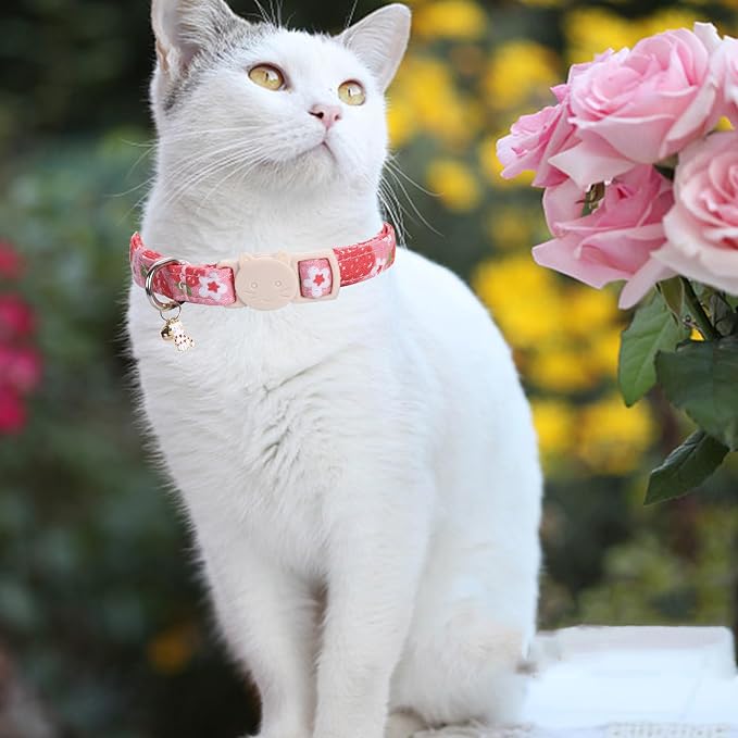 Elegant little tail 2 Pack Cat Collar-Pink Print Cotton Breakaway Cat Collars - Image 5