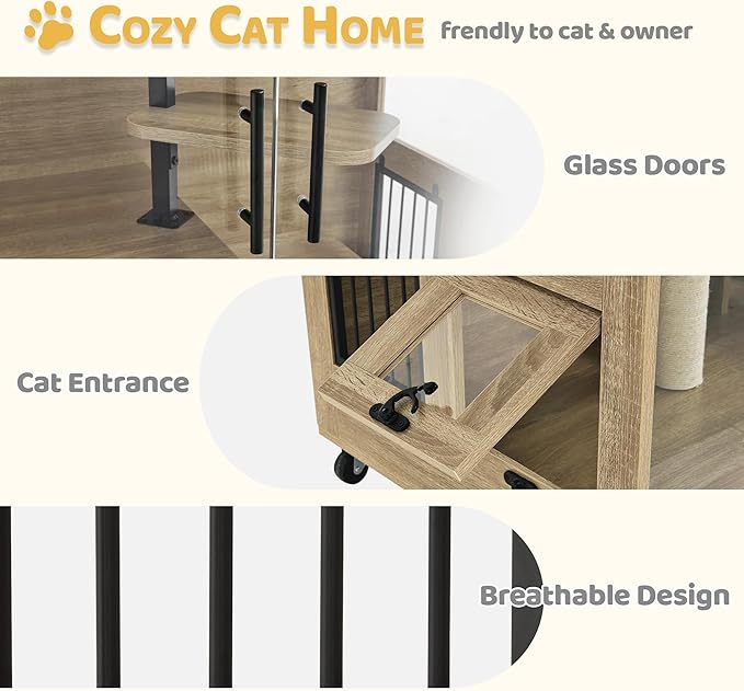 Lovupet Wooden Cat House with Scratching Posts, Luxury Large Cat Condo with - Image 5