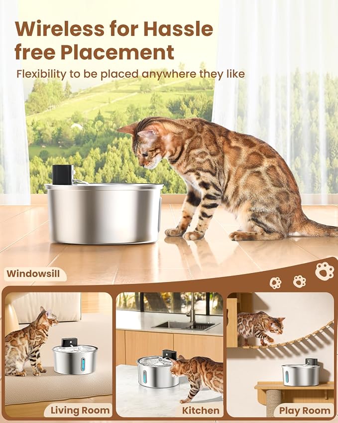 Wireless Cat Water Fountain Stainless Steel - Image 2