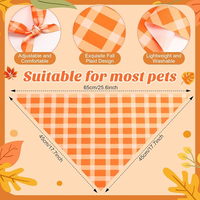 Weewooday 50 Pcs Thanksgiving Fall Dog Bandanas Bulk Plaid Bandanas - Image 3