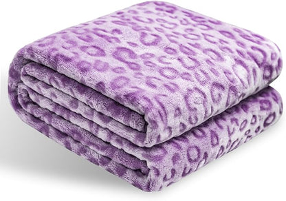 Bnuitland Purple Leopard Print Flannel Throw Blanket, 300 GSM Double Sided - Image 7