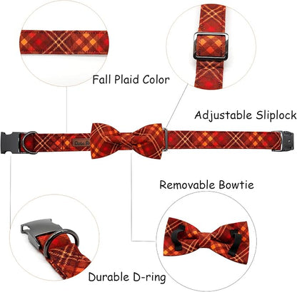 Fall Dog Collar, Pet Collar Bow Plaid Pet Collar Girl Boy Holiday Pet Collars - Image 2