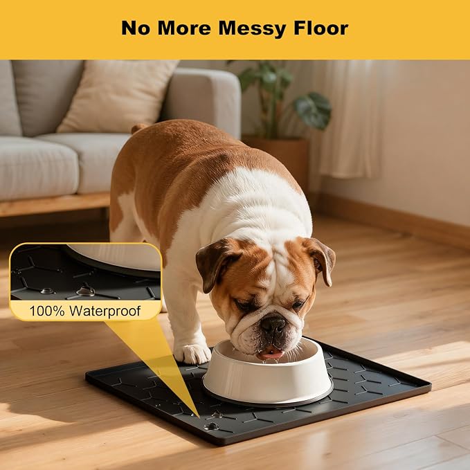 Pieviev 16''x12'' Dog Cat Food Bowl Mat, Silicone Waterproof Food Grade Pet - Image 4