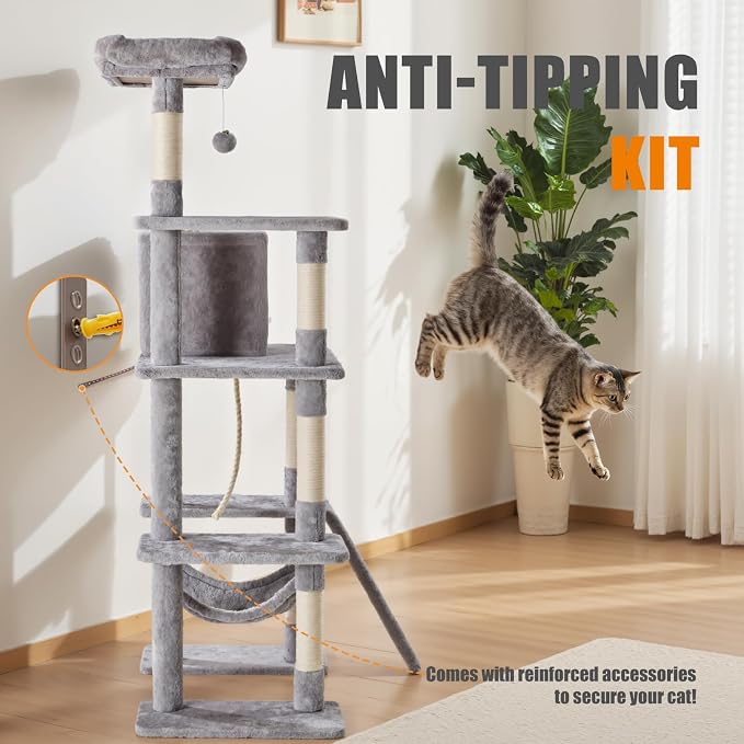 Sweetcrispy 63 inch Cat Tree Tower, Large Multi Level Cat Climbing Tower - Image 6