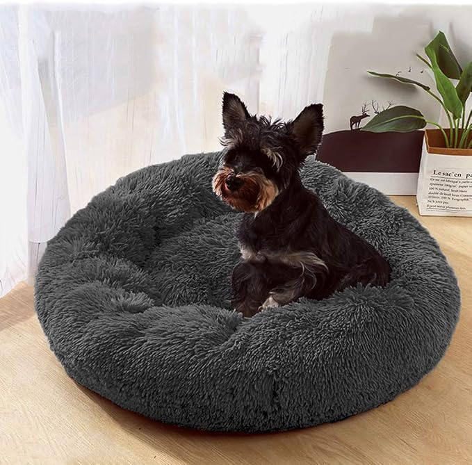 BODISEINT Faux Fur Dog Bed Cat Bed, Shag Round Anti-Anxiety Pet Calming Bed - Image 4