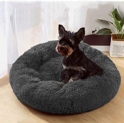 BODISEINT Faux Fur Dog Bed Cat Bed, Shag Round Anti-Anxiety Pet Calming Bed - Image 4