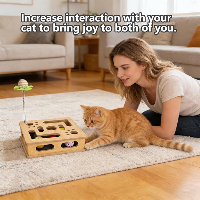 Interactive Wooden Cat Scratch Puzzle Enrichment Box, Cat Nail File Enrichment - Image 6