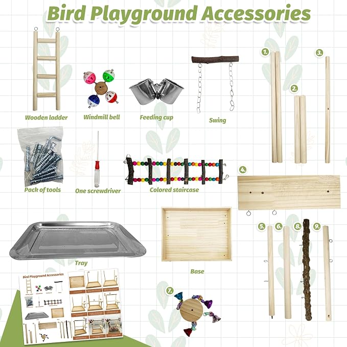 PINVNBY Bird Playground Parrot Perch Stand Play Gym Cockatiel Wood Bird Toys - Image 6