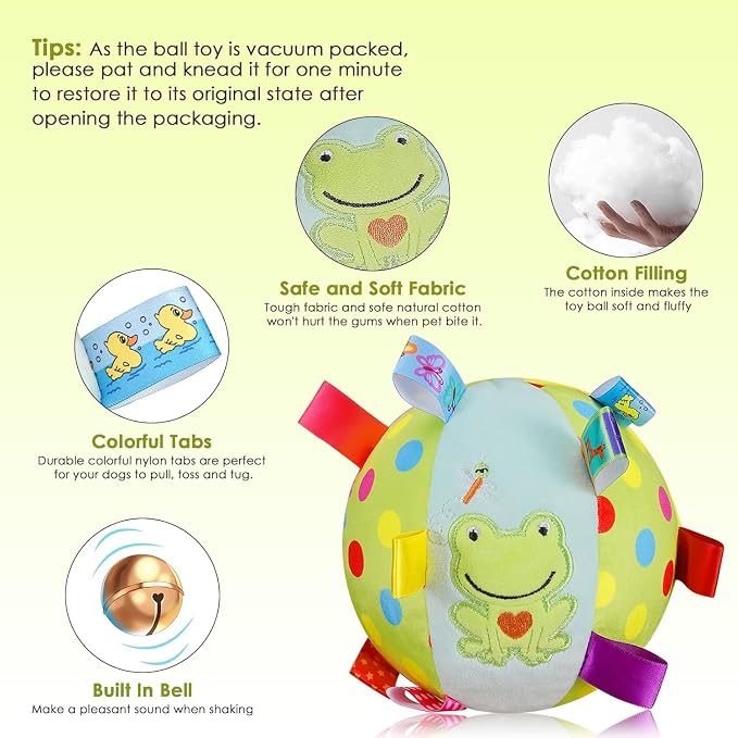 Dog Squeaky Plush Toy with Straps, 6-Inch Soft Stuffed Ball with Cotton - Image 2