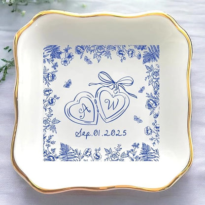 Personalized Ring Dish Engagement Gift, Engaged Ring Holder, Custom Wedding by Anniversaree