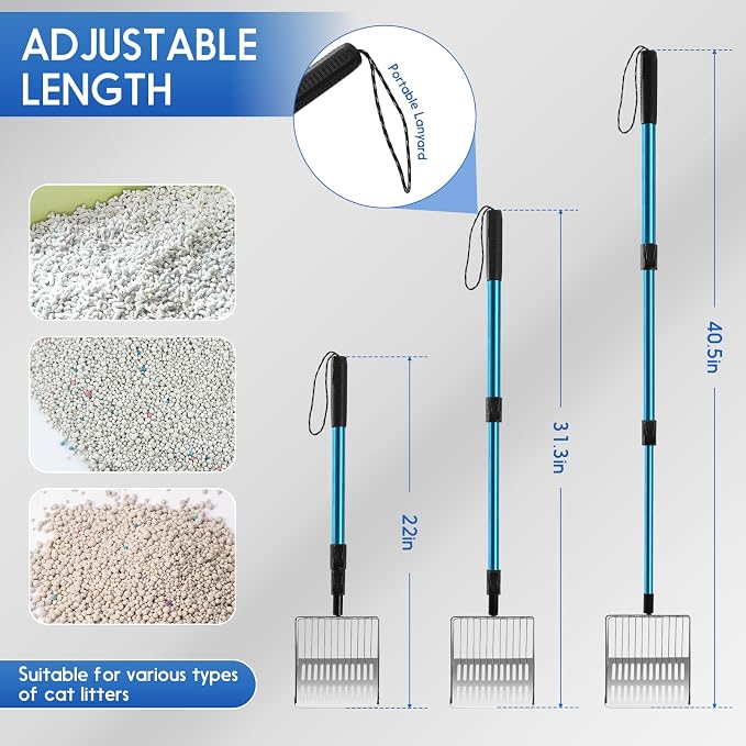 Cat Litter Scoop Long Handle: 22"-40.5" Extendable Metal Cat Poop Scooper - Image 3