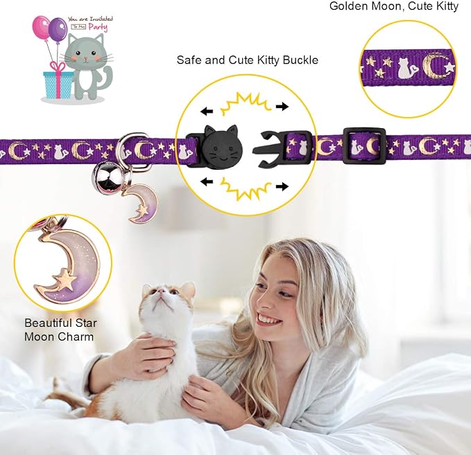 4PCS Cat Collar with Bells, Breakaway Cat Collars, Kitten Collar with Bell - Image 3