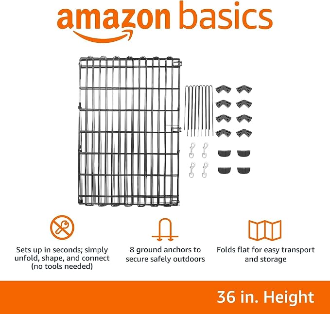 Amazon Basics Portable Foldable Octagonal Metal Exercise Dog Playpen, - Image 5