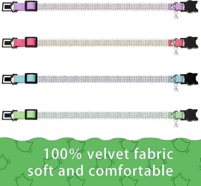 Weewooday 4 Pieces Rhinestones Cat Collars Breakaway Cat Collar - Image 4