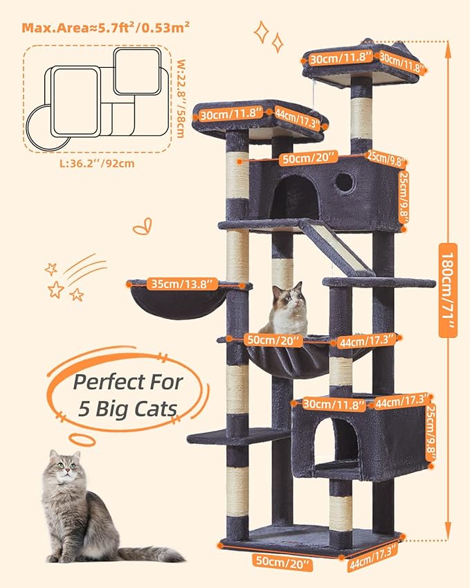 Taoqimiao Cat Tree 71-Inch, Cat Tower - Image 2