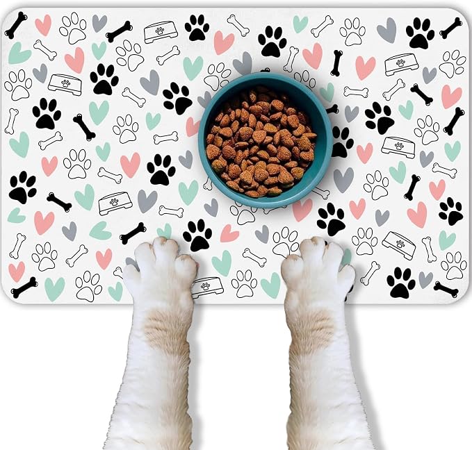 Dog Food Mat for Pet Cat Food Mat, Paws Absorbent Quick Dry Dog Bowl Mats for by BACDOILQ