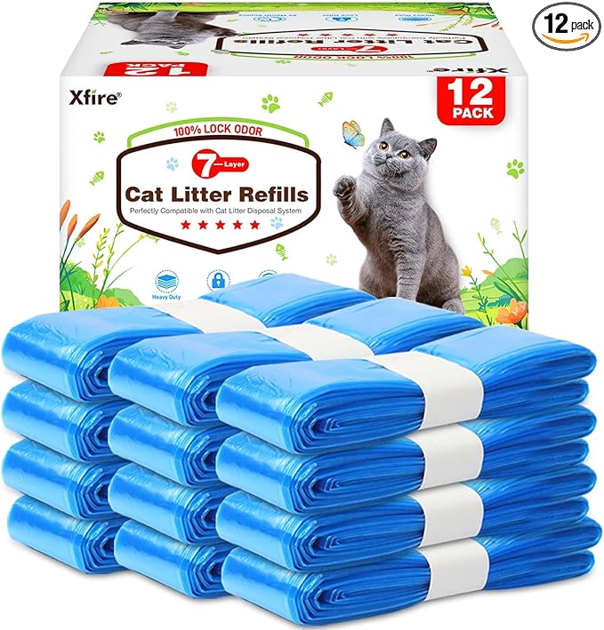 12 Pack Cat Litter Refill Bags, 100% Odor Lock Litter Refills Compatible by Xfire-CareMadeSimpleLoveMadeLasting