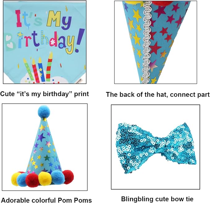 ADOGGYGO Dog Birthday Bandana Scarf and Blue Boy Puppy Birthday Party Hat - Image 6