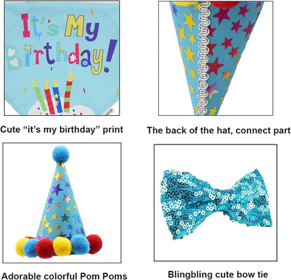 ADOGGYGO Dog Birthday Bandana Scarf and Blue Boy Puppy Birthday Party Hat - Image 6