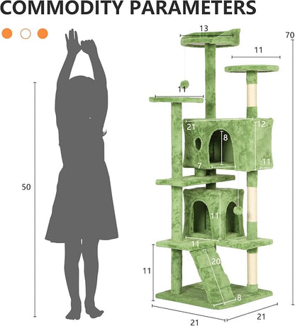 BestPet | 70" Cat Tree Tower | Green | Sturdy, Hanging Cat Toys, Observation - Image 7