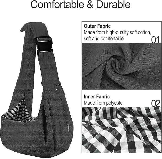 PETLOFT Reversible Dog Cat Sling Carrier, Small Carrier, Adjustable Sling - Image 3