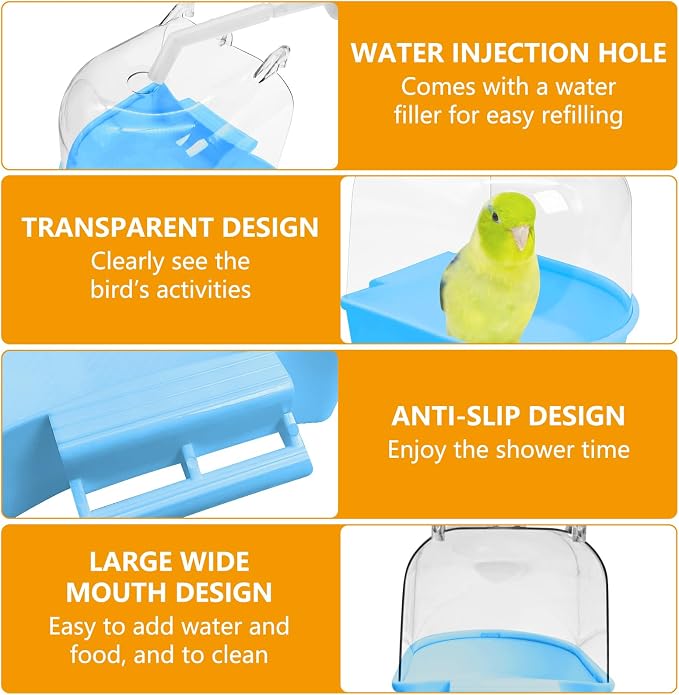 Tfwadmx 3Pcs Bird Bath for Cage Hanging Parakeet Bath Box Clear Bird Bathtub - Image 4