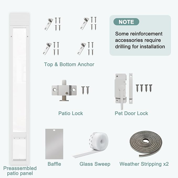 Doggie Door Insert for Sliding Glass Doors, Adjustable Height 76 1/8"-80 7/8" - Image 7