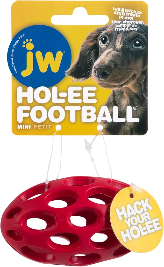 JW Pet Hol-ee Football Dog Toy Puzzle Ball, Natural Rubber, Colors May Vary - Image 2