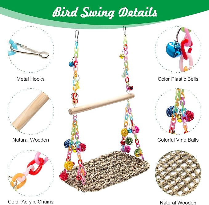 Bird Swing Toys Coolrunner Bird Hammock Bed Hanging Swing Nest Cotton Weave - Image 3