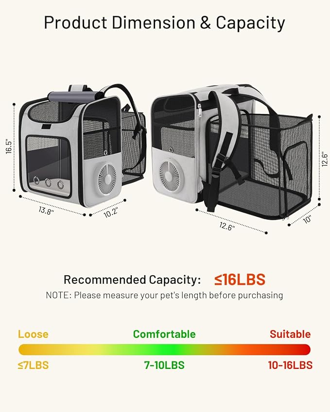 Cat Backpack Carrier with Built-in Cooling Fan & Heating Pad, Expandable Pet - Image 2