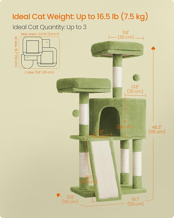 Feandrea Cat Tree, 45.3-Inch Cat Tower, Plush Condo - Image 5