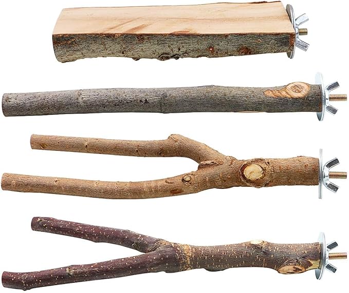 BILLIOTEAM 4 Pack Natural Wood Bird Perch Parrot Stand Branches Fork Toys by Unknown