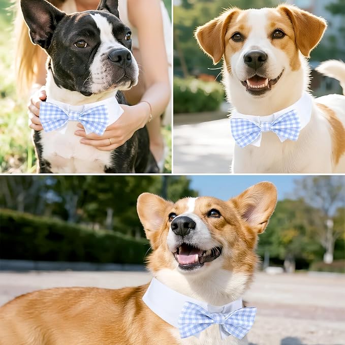 Segarty Dog Bow Tie for Neck Girth 10.2-12.6in, Adjustable Light Blue Plaid - Image 3