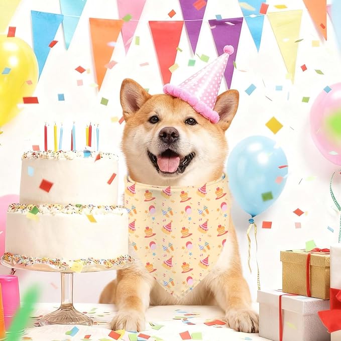 Birthday Dog Bandanas, Double Side Reversible Large Pet Scarves, Celebration Set - Image 4