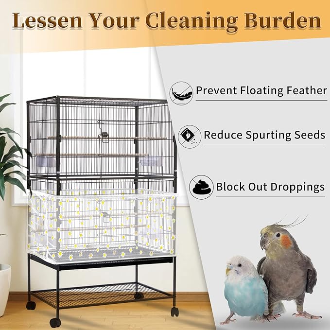 Daoeny Large Bird Cage Cover, Bird Cage Seed Catcher, Adjustable Soft Nylon - Image 2
