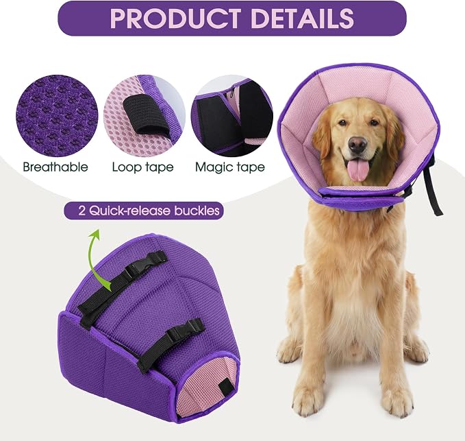 Dog Cone Collar After Surgery for Medium Dogs, Adjustable Soft Recovery Cone - Image 4
