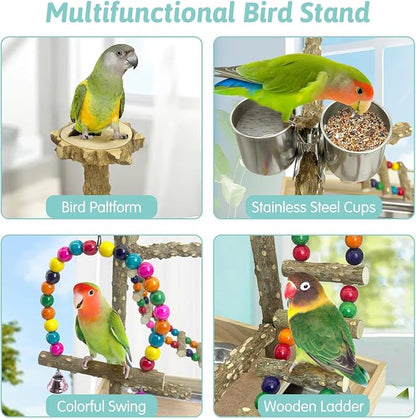 PINVNBY Bird Playground Natural Wood Bird Play Stand - Image 6