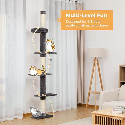 PETEPELA Cat Tower 5-Tier Floor to Ceiling Cat Tree Height Adjustable, Tall - Image 6