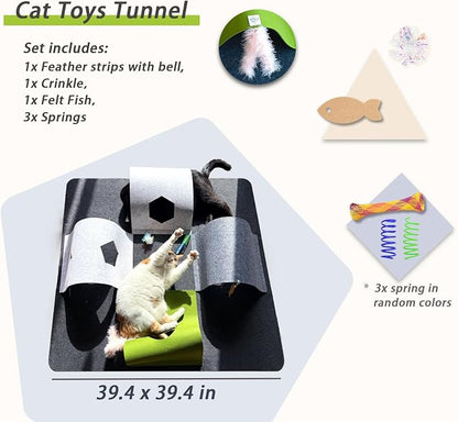 Interactive Cat Tunnel Toys for Indoor Cats, 4-Way Felt Cat Tunnel Play Mat - Image 2