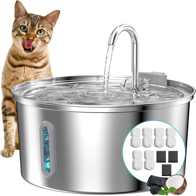 Cat Water Fountain Stainless Steel: 108oz/3.2L Cat Fountain by KOOGMOON