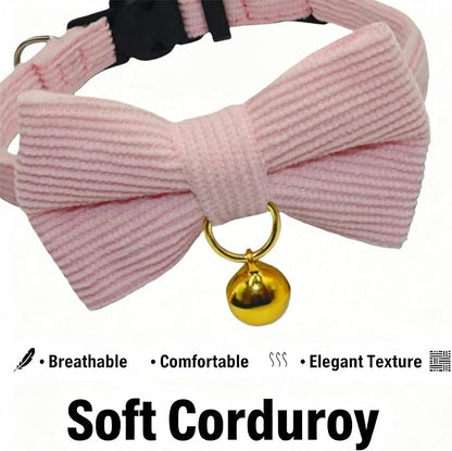 THAIN Cat Collar with Bow Tie and Bell, Breakaway Adjustable Cute Soft Corduroy - Image 2