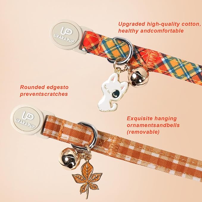 Cat Collar-2Pack Autumn Orange Plaid Kitten Collars-Halloween Plaid Breakaway - Image 4