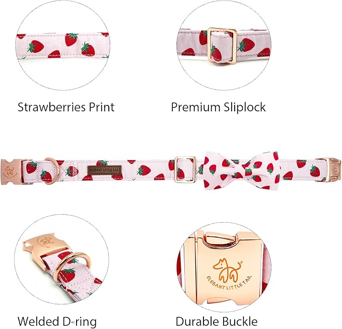 Elegant little tail Dog Collar, Strawberries Print Pet Collar Summer Dog Collar - Image 2