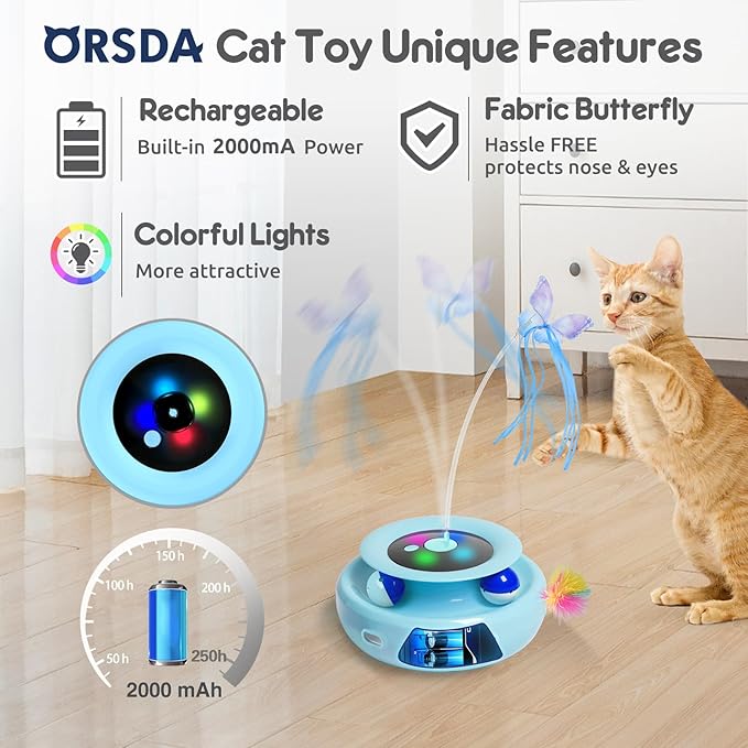 ORSDA Cat Toy, 3-in-1 Automatic Interactive Electronic Moving Ambush Feather - Image 3