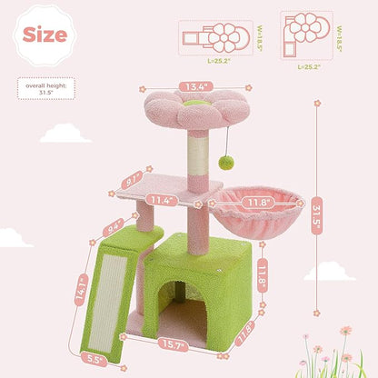 PETEPELA Flower Cat Tree for Indoor Cats, Cozy Hammock and Removable Flower Bed - Image 4