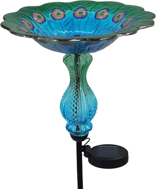 Blue Peacock Ground Stake Solar Bird Feeder by WUFEILY