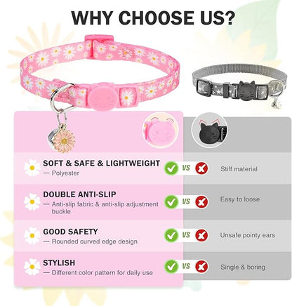 Cat Collars for Girl Cats, 3 Pack Spring Flower Cat Collars Breakaway - Image 7
