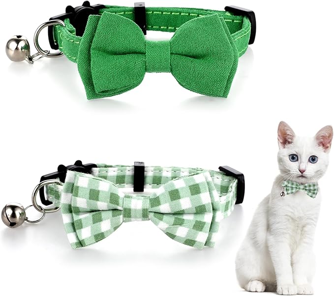 2 Pcs Bowtie Cat Collar with Bell Breakaway Cat Collars Cute Boy Kitten Collar by Sliverdew