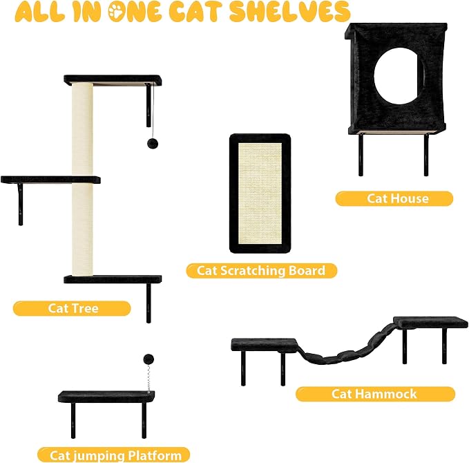 NUNU LAB Cat Wall Shelves, 10-in-1 Wall-Mounted Cat Furniture Set, Large Cat - Image 4
